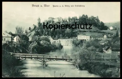 ALTE POSTKARTE BRUCK AN DER MUR PARTIE AN DER MÜRZ MIT SCHLOSSBERG Steiermark Österreich Austria cpa postcard AK