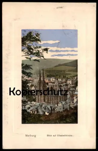 ALTE LITHO POSTKARTE MARBURG LAHN BLICK AUF ELISABETHKIRCHE ELISABETHENKIRCHE PASSEPARTOUT 1910 Ansichtskarte postcard