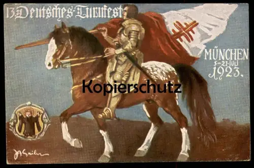 ALTE POSTKARTE MÜNCHEN 13. TURNFEST 1923 Künstler Sailer turnen gymnastique gymnastics Münchner Kindl Pferd Horse Flagge