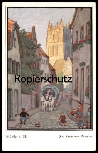 ALTE POSTKARTE MÜNSTER WESTFALEN KÜNSTLER KARTE IM KRUMMEN TIMPEN Kinder Kutsche Pferde carriage coche