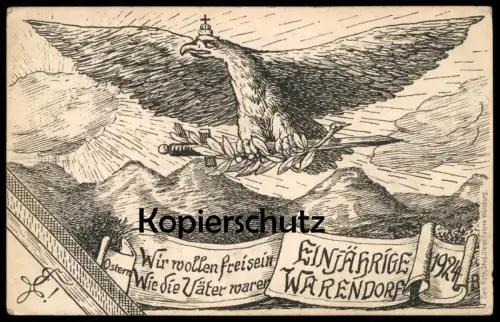 ALTE POSTKARTE WARENDORF GYMNASIUM EINJÄHRIGE 1924 STUDENTICA STUDENTIKA ÉTUDIANT ADLER SCHWERT KRONE crown eagle sword