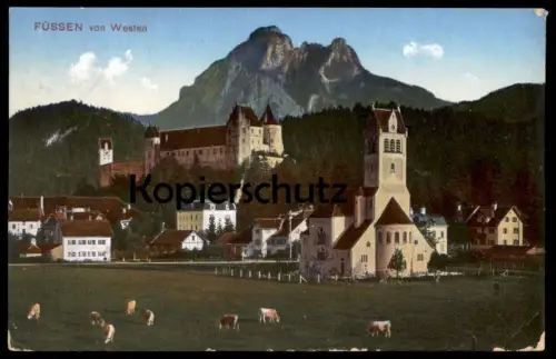 ALTE POSTKARTE FÜSSEN VON WESTEN PANORAMA Kühe Kuh cow cows vache vaches Ansichtskarte Bayern AK cpa postcard