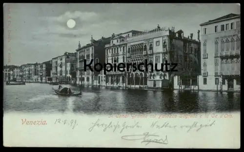 ALTE POSTKARTE VENEZIA IL CANAL GRANDE 1899 COL PALAZZO SAGREDO di notte at night nuit Mondschein moonlight Nacht Venice