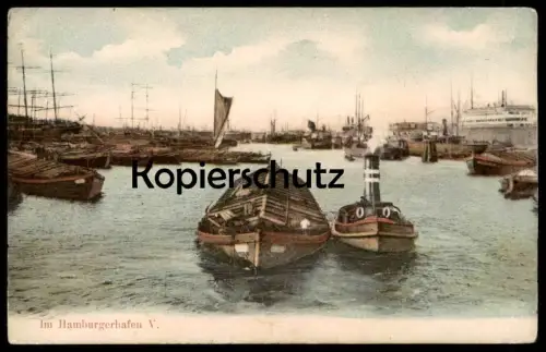 ALTE POSTKARTE HAMBURG IM HAMBURGER HAFEN V HAMBURGERHAFEN Frachtschiff cargo freight ship vrachtschip Feldpost harbour