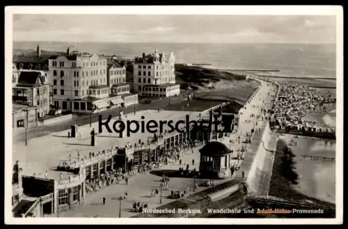 ALTE POSTKARTE BORKUM WANDELHALLE UND A. H. PROMENADE 1936 Luftbild Ansichtskarte Insel postcard AK cpa