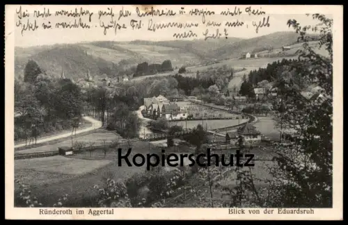 ALTE POSTKARTE RÜNDEROTH AGGERTAL BLICK VON EDUARDSRUH ENGELSKIRCHEN bei Lindlar Wiehl Bahnstrecke Eisenbahn Ruenderoth