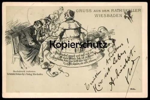 ALTE POSTKARTE GRUSS AUS DEM RATHSKELLER WIESBADEN 1903 BISCHOF Brevier bishop éveque humor humour Ratskeller postcard