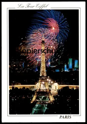 POSTKARTE PARIS EIFFELTURM LA TOUR EIFFEL FEUERWERK FIREWORKS FEU D'ARTIFICE bei Nacht by night la nuit cpa postcard AK