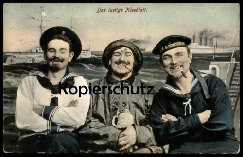 ALTE POSTKARTE DAS LUSTIGE KLEEBLATT MATROSEN SAILOR SEAMEN M.S. DEUTSCHLAND SHIP STEAMSHIP DAMPFER Bier Ansichtskarte