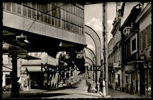 ALTE POSTKARTE WUPPERTAL VOHWINKEL AM SCHWEBEBAHNHOF BAHNHOF SCHWEBEBAHN HOTEL ZUR KRONE FRISEUR SCHMITZ