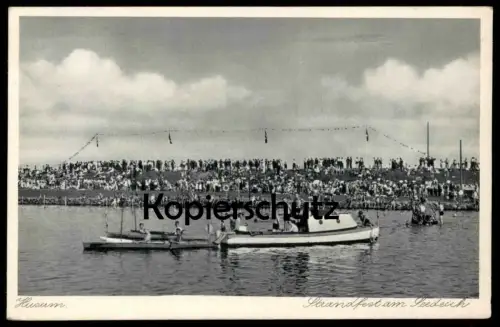 ALTE POSTKARTE HUSUM STRANDFEST AM SEEDEICH Boot Beflaggung Stempel Gauleitung der Luftwaffe Treia 1940 Ansichtskarte AK