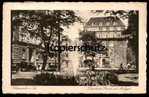 ALTE POSTKARTE CHEMNITZ IN SACHSEN DRESDNER BANK MIT ANLAGEN 1945 Brunnen Dresdner Bank Auto old car Ansichtskarte AK