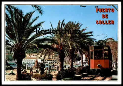POSTKARTE PUERTO DE SOLLER Tren Tipico Mallorca Train Straßenbahn Tram Tramway Strassenbahn Ansichtskarte postcard cpa