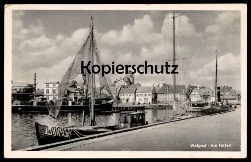 ALTE POSTKARTE WOLGAST AM HAFEN Fischerboot fishing boat barque de peche harbour port Usedom Ansichtskarte postcard cpa