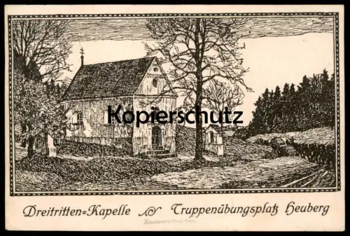 ALTE KÜNSTLER POSTKARTE DREITRITTEN KAPELLE TRUPPENÜBUNGSPLATZ HEUBERG STETTEN 1925 Ansichtskarte AK cpa postcard