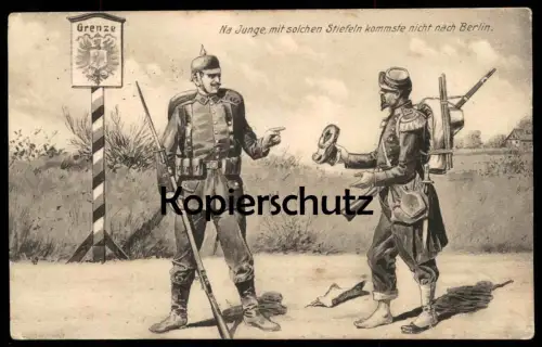 ALTE POSTKARTE SOLDATEN GRENZE BERLIN HUMOR Uniform Soldat Stiefel botte boot border humour soldier uniforme Feldpost AK