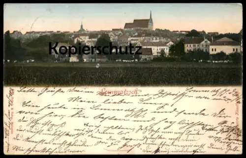 ALTE POSTKARTE LOMMATZSCH PANORAMA 1900 Sachsen Handkolorierte Künstlerkarte Wäsche clothes Ansichtskarte postcard cpa