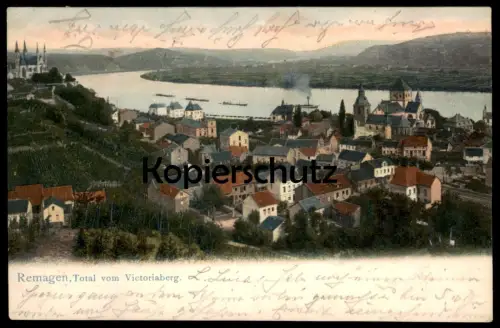 ALTE POSTKARTE REMAGEN TOTAL VOM VICTORIABERG PANORAMA Rhein Dampfer Totalansicht Totale 1905 Ansichtskarte postcard AK