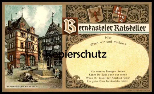 ALTE POSTKARTE BERNCASTEL BERNKASTELER RATSKELLER Bernkastel Bernkastel-Kues Wappen m. Krebs crab ecrevisse cpa postcard