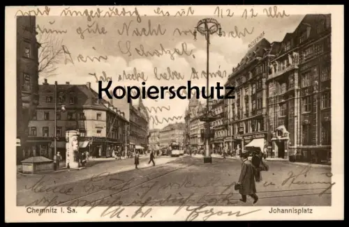 ALTE POSTKARTE CHEMNITZ JOHANNISPLATZ MURATTI SCHMANDT Geschäft Filmplakat Strassenbahn Rosenhof Globus Ansichtskarte AK