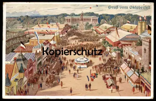 ALTE KÜNSTLER POSTKARTE MÜNCHEN GRUSS VOM OKTOBERFEST 193x Flagge flag Achterbahn roller coaster Munich postcard cpa AK