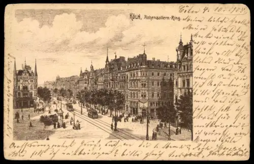 ALTE POSTKARTE KÖLN HOHENZOLLERNRING 1905 Hohenzollern-Ring Strassenbahn Tram Tramway Littfaßsäule Cöln AK cpa postcard