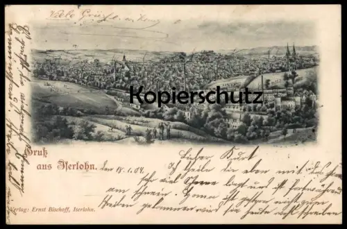 ALTE LITHO POSTKARTE GRUSS AUS ISERLOHN PANORAMA SAUERLAND Wanderer Fabriken 1904 Ansichtskarte AK postcard cpa