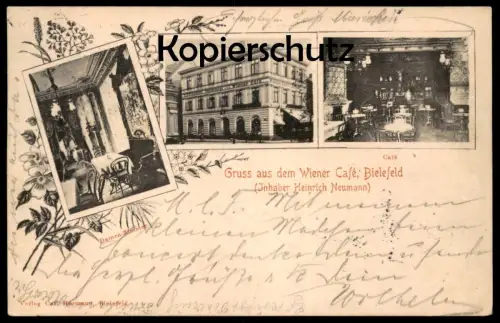 ALTE POSTKARTE BIELEFELD GRUSS AUS DEM WIENER CAFÉ rückseitig 5 ! Stempel postmark cachet postcard cpa AK Ansichtskarte