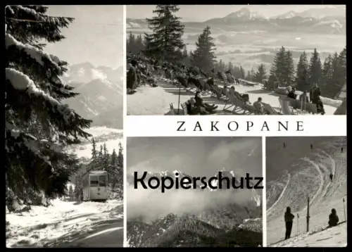 ÄLTERE POSTKARTE ZAKOPANE WINTERSPORT Ski Winter Hiver Schnee Neige Polen Polska poland Bergbahn Train Zug Tram Tramway