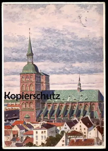 ALTE KÜNSTLER POSTKARTE STRALSUND NIKOLAIKIRCHE 1927 DEUTSCHE HEIMAT J. V. KULAS Kirche Ansichtskarte AK cpa postcard