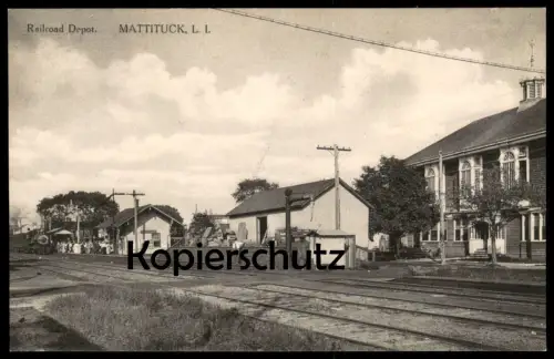 ALTE POSTKARTE MATTITUCK RAILROAD DEPOT LONG ISLAND NEW YORK steam train locomotive Dampflok station Bahnhof postcard AK