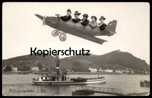 ALTE POSTKARTE KÖNIGSWINTER 1940 PHOTO MONTAGE Flugzeug Aviation Surréalisme Junkers Dampfer ship Ansichtskarte postcard