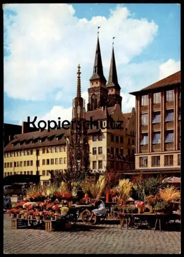 ÄLTERE POSTKARTE NÜRNBERG MARKT SCHÖNER BRUNNEN market marché Blumen-Stand flowers fleurs Volkswagen postcard cpa