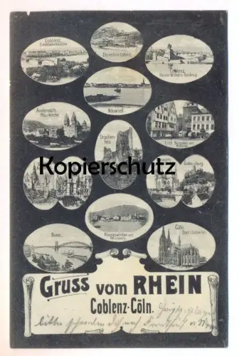 ALTE POSTKARTE GRUSS VOM RHEIN COBLENZ CÖLN MIKROSKOPKARTE Neuwied Andernach Linz Drachenburg Remagen Bonn Königswinter