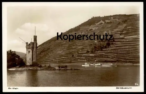 ALTE POSTKARTE BINGEN MÄUSETURM STEMPEL AN BORD DES DAMPFERS KAISERIN FRIEDRICH Dampfer ship bateau à vapeur AK postcard