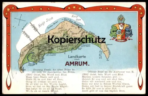 ALTE POSTKARTE LANDKARTE VON INSEL AMRUM ÖMRANG FRESK Nebel map carte géographique Wappen coat of arms cpa postcard AK