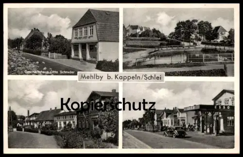 ALTE POSTKARTE MEHLBY BEI KAPPELN ESSO TANKSTELLE GESCHÄFTSHAUS OTTO SCHRADER petrol filling gas station de service