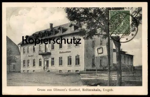 ALTE POSTKARTE REITZENHAIN GRUSS AUS ULLMANN'S GASTHOF ERZGEBIRGE Marienberg stamp on front Ansichtskarte postcard cpa