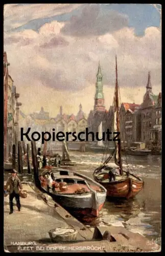 ALTE POSTKARTE FLEET BEI DER REIMERSBRÜCKE OILETTE RAPHAEL TUCK SERIE HAMBURG No. 609 WIDE WIDE WORLD KAMPTZ postcard