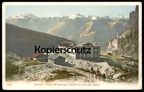 ALTE POSTKARTE GEMMI HOTEL WILDSTRUBEL MIT DEN ALPEN Pferd Esel ? donkey horse Leukerbad Kandersteg Ansichtskarte