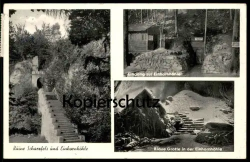 ALTE POSTKARTE RUINE BURG SCHARZFELS & EINHORNHÖHLE Bad Lauterberg Herzberg Harz Höhle cave caverne Blaue Grotte cpa AK