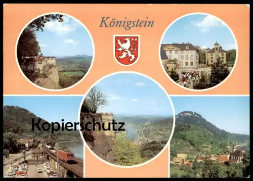 ÄLTERE POSTKARTE KÖNIGSTEIN SÄCHSISCHE SCHWEIZ Zug Eisenbahn Lokomotive locomotive railway train Wappen Ansichtskarte AK