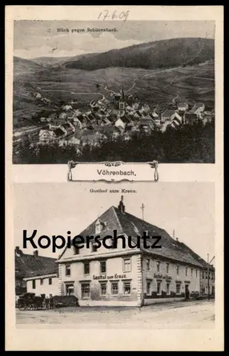ALTE POSTKARTE VÖHRENBACH GASTHOF ZUM KREUZ BLICK GEGEN SCHÖNENBACH 1909 Schwarzwald cpa postcard AK Ansichtskarte