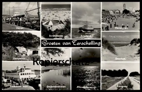 ÄLTERE POSTKARTE GROETEN VAN TERSCHELLING HAVEN KAMPEREN CAMPING SCHIFF FRIESLAND ship Fishing boat cpa postcard AK
