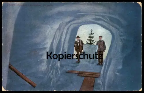 ALTE POSTKARTE GRINDELWALD GLETSCHER EISGROTTE Grindelwaldgletscher glacier Baumstamm fir tree arbre sapin cpa postcard