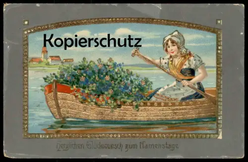 ALTE PRÄGE POSTKARTE NAMENSTAG PRÄGEKARTE Kind vergoldet name day fete cpa gauffrée doré gold plated embossed Tracht