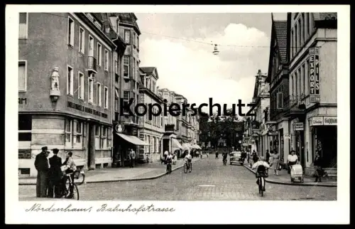 ALTE POSTKARTE NORDENHAM BAHNHOFSTRASSE KAISER'S GESCHÄFT DAB EXPORT BIER Kinderwagen Radfahrer beer bière postcard AK