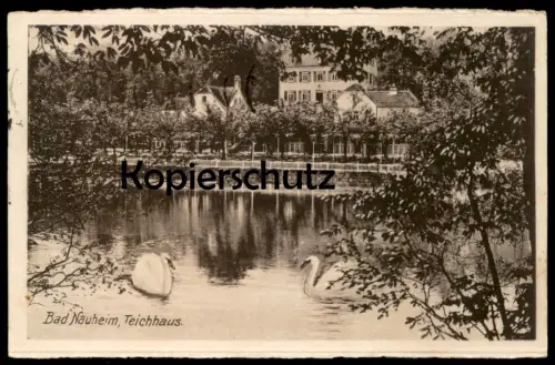 ALTE POSTKARTE BAD NAUHEIM TEICHHAUS 1932 Schwan swan cygne cpa postcard AK Ansichtskarte Stempel Herz-Heilbad