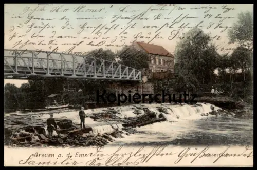 ALTE POSTKARTE GREVEN AN DER EMS SCHÖNEFLIETH 1906 Bahnpost Angler fishing rod canne pecher cpa postcard Ansichtskarte