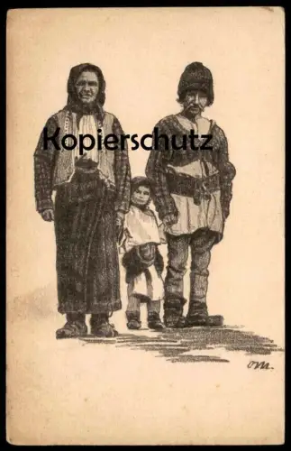 ALTE POSTKARTE LEUTE AUS DEN OSTKARPATHEN TRACHT Karpaten Karpathen Romania Karpaty traditional costume folklorique AK